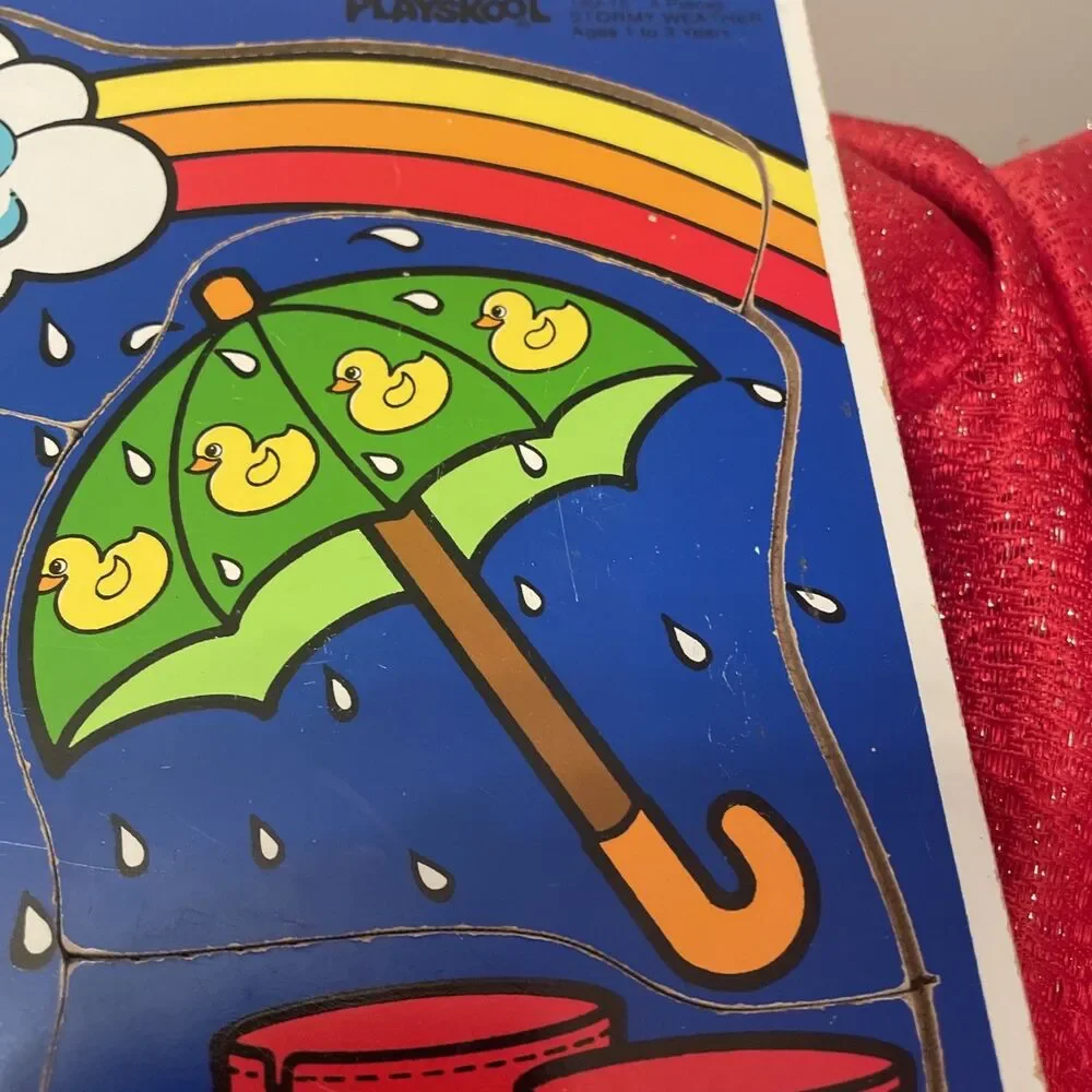 Playskool vintage wooden puzzle 1986 stormy weather 180–15